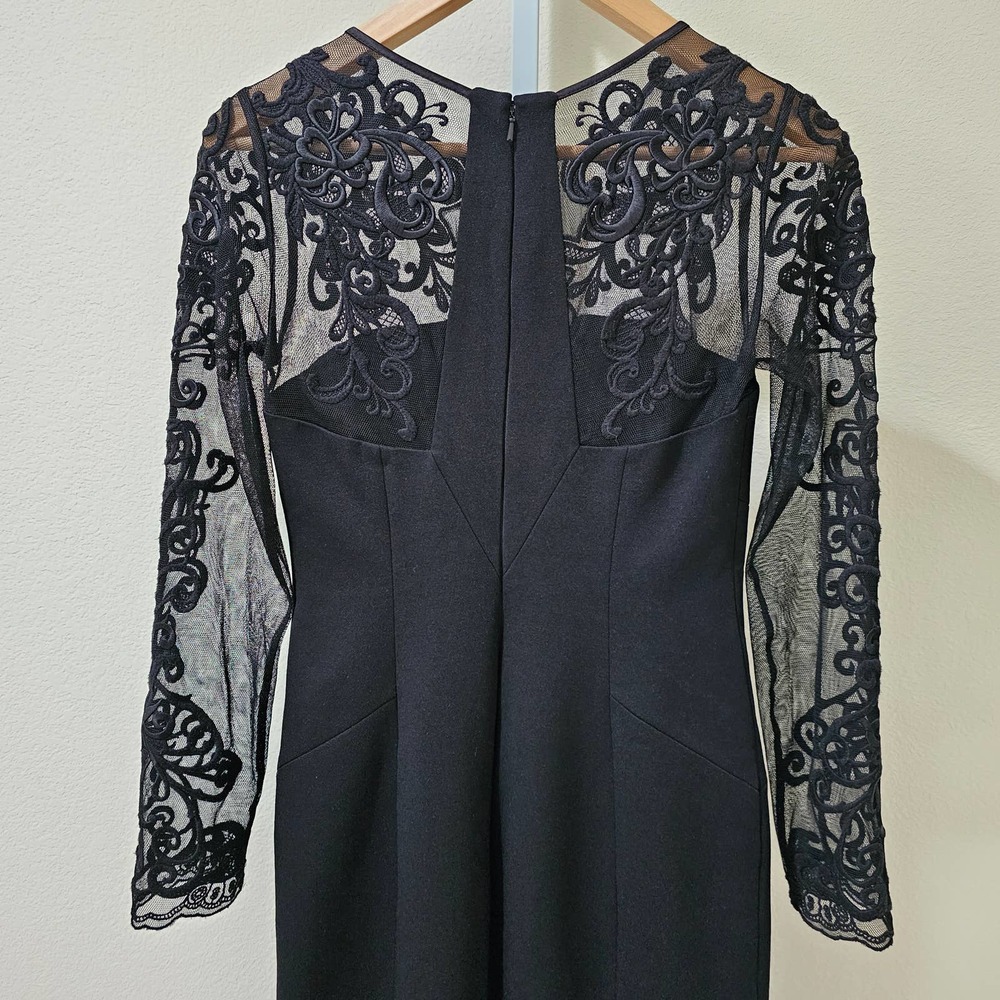 KAREN MILLEN Black Lace Long Sleeve Midi Zippered Dress sz 6 - Picture 4 of 11